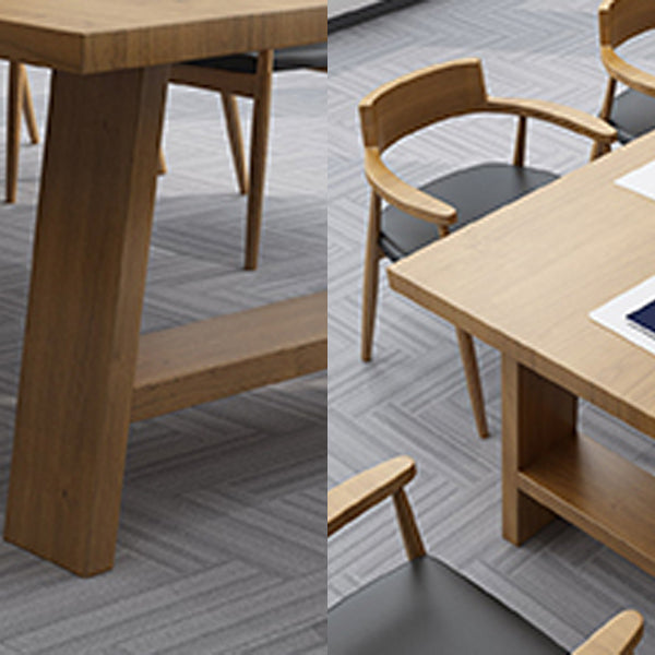 Contemporary Solid Wood Rectangular Dining Table Indoor Table with Trestle Base
