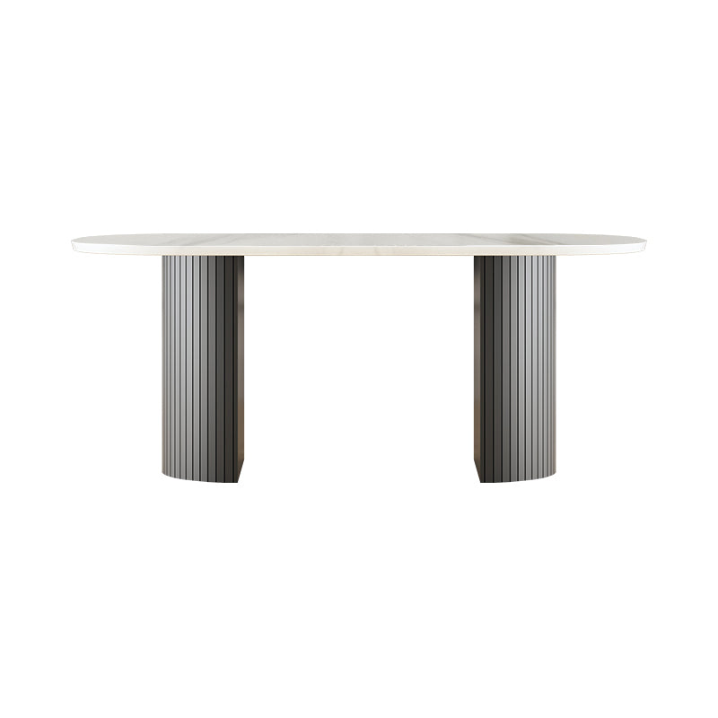 Solid Wood Contemporary Double Pedestal Dining Table Sintered Stone Table for Dining Room