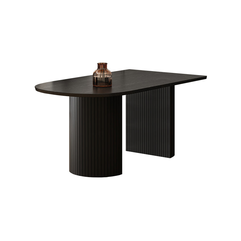 Solid Wood Contemporary Double Pedestal Dining Table Sintered Stone Table for Dining Room