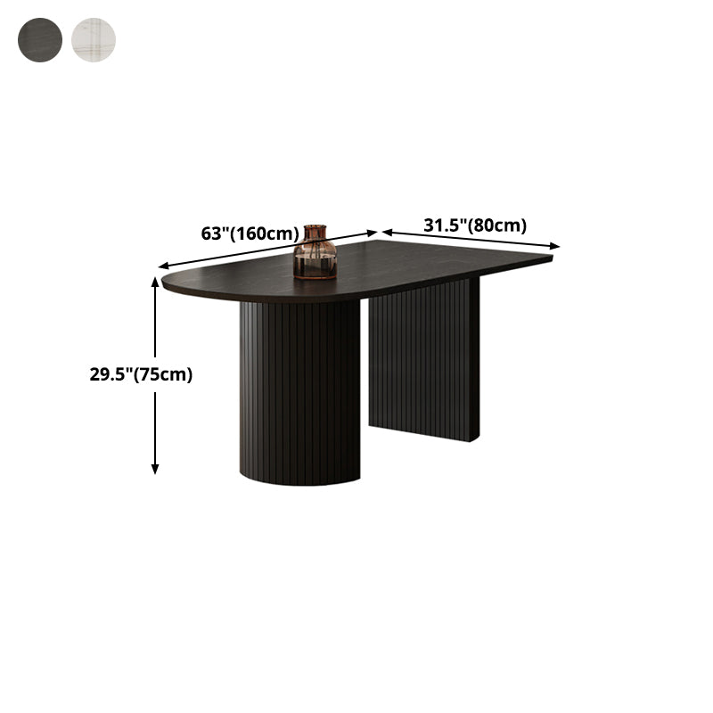 Solid Wood Contemporary Double Pedestal Dining Table Sintered Stone Table for Dining Room