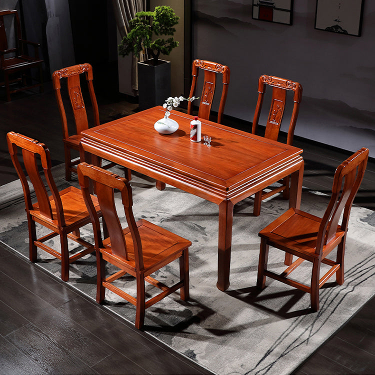 Mesa de comedor rectangular moderna de mediados de siglo de madera maciza, mesa marrón para comedor