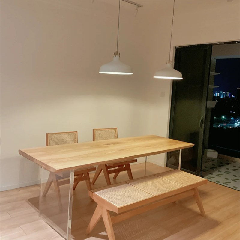 Tavolo da pranzo rettangolare moderno in acrilico Tavolo con piano in legno massello per sala da pranzo