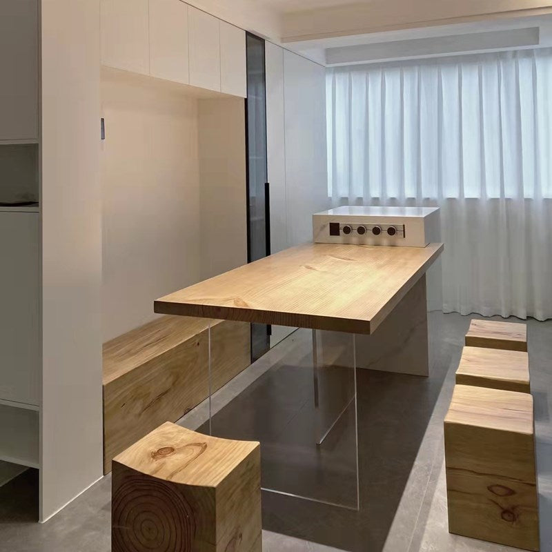 Tavolo da pranzo rettangolare moderno in acrilico Tavolo con piano in legno massello per sala da pranzo