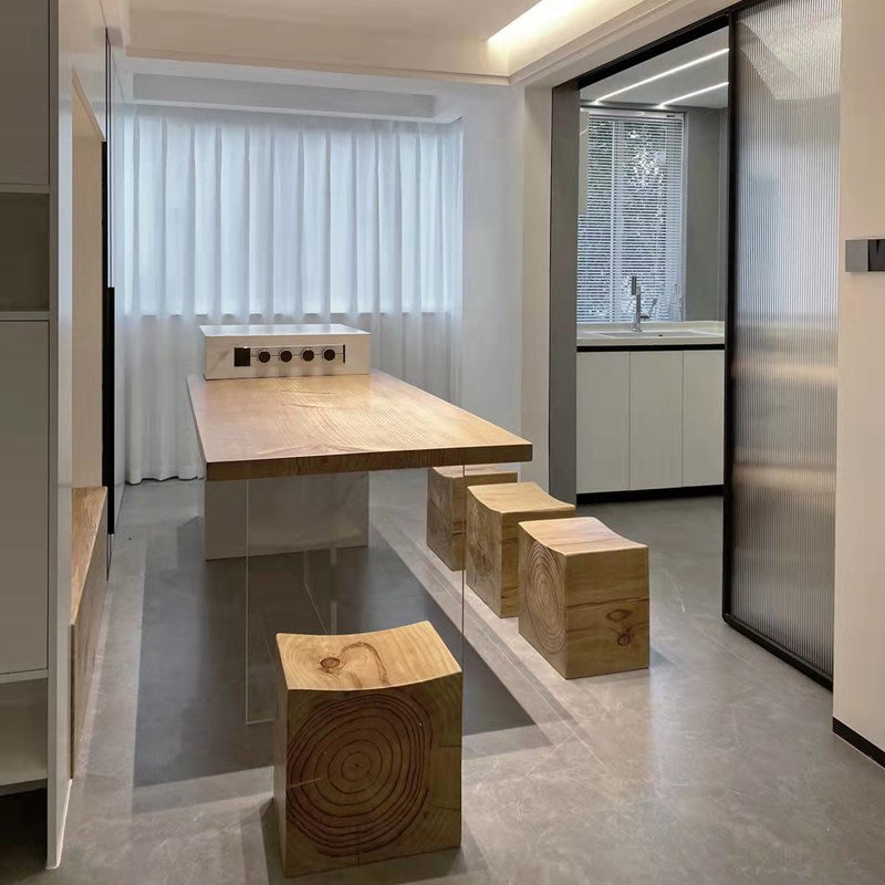 Tavolo da pranzo rettangolare moderno in acrilico Tavolo con piano in legno massello per sala da pranzo