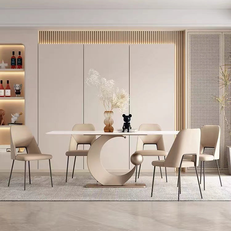 Nordic 1/3/4/6/7 Pieces Dining Set Sintered Stone Rectangle Table with Leather Chairs