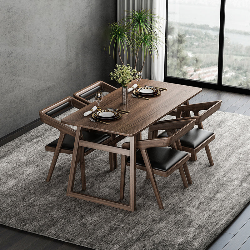 1/5/7 Pcs Ash Wood Modern Dining Set with Rectangle Table and Wooden Chairs Dinette Set
