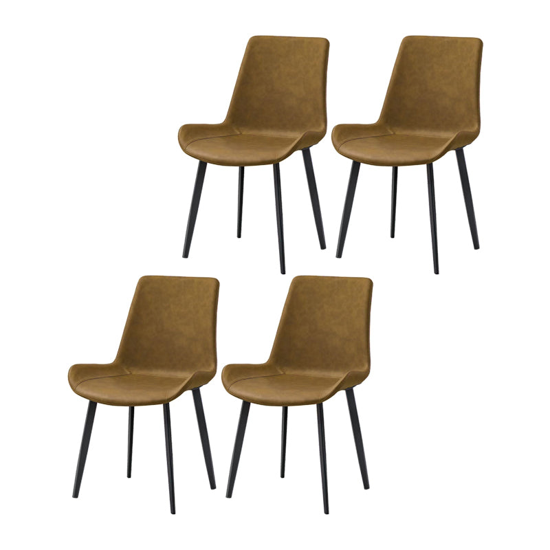 Sillas de comedor sin brazos de cuero tapizadas, sillas laterales con respaldo sólido con patas de metal