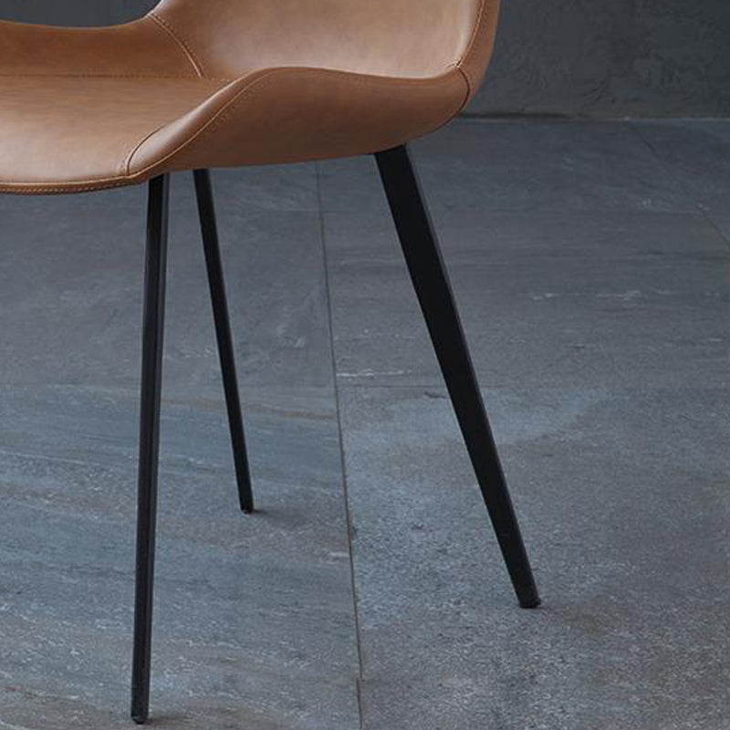 Sillas de comedor sin brazos de cuero tapizadas, sillas laterales con respaldo sólido con patas de metal