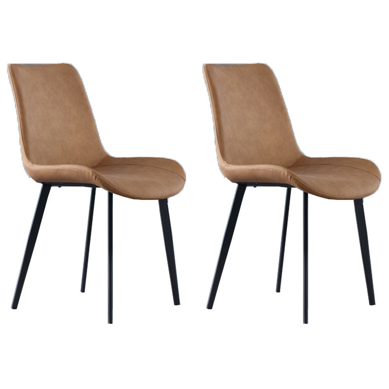 Contemporary Home Leather Side Chair Solid Back Dining Chair with Black Legs