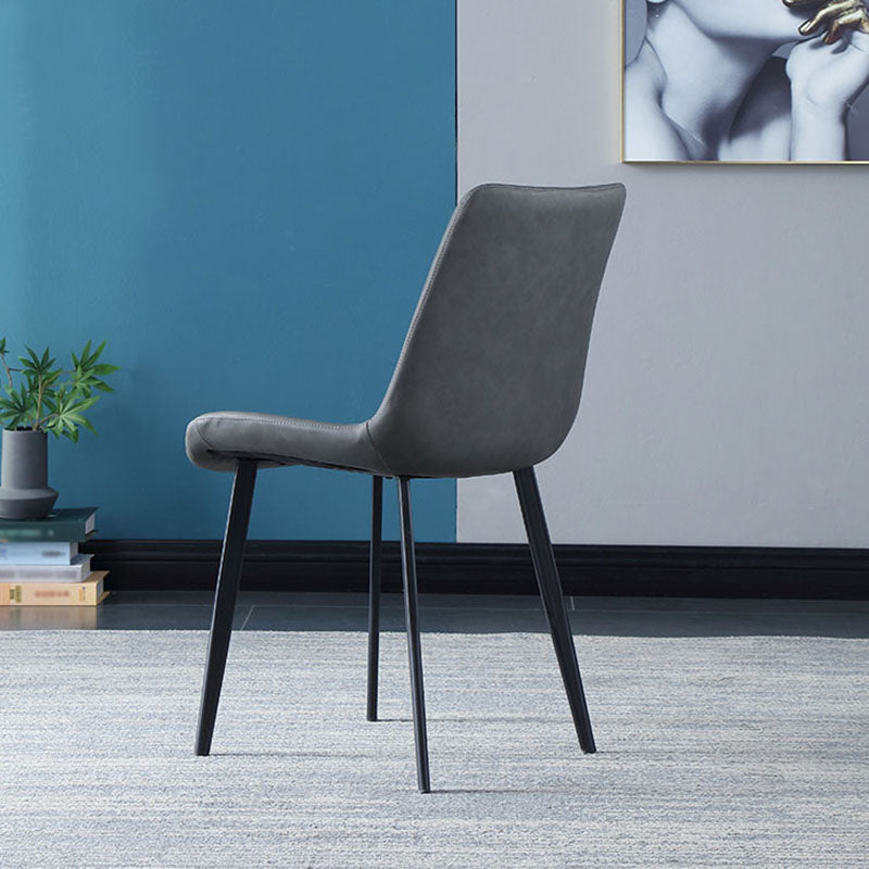 Contemporary Home Leather Side Chair Solid Back Dining Chair with Black Legs