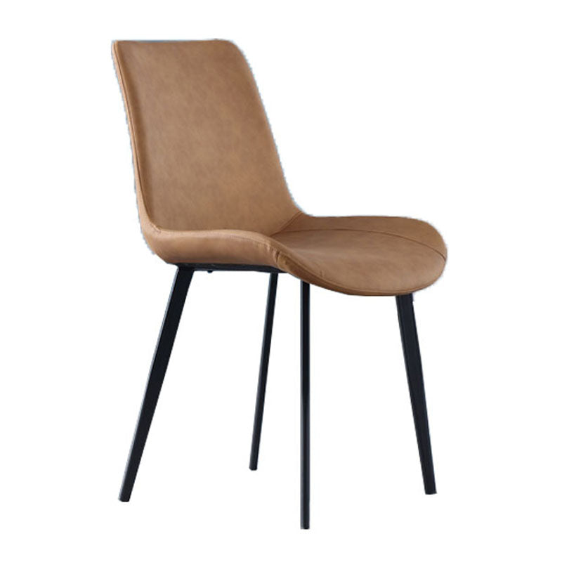 Contemporary Home Leather Side Chair Solid Back Dining Chair with Black Legs