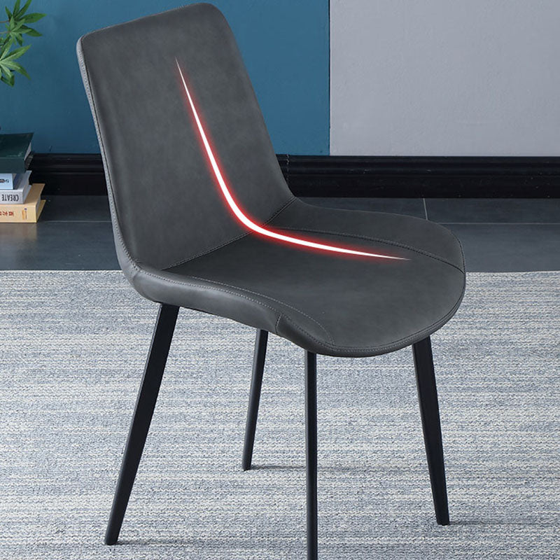 Contemporary Home Leather Side Chair Solid Back Dining Chair with Black Legs