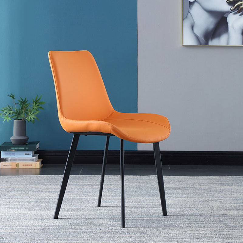 Contemporary Home Leather Side Chair Solid Back Dining Chair with Black Legs