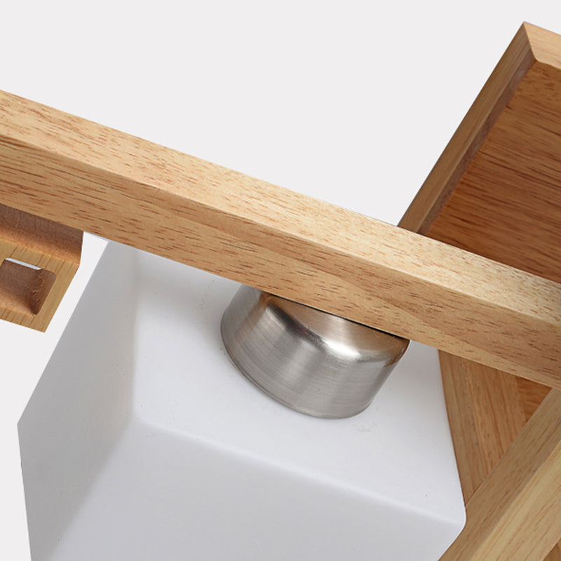 Plafonnier géométrique en bois semi-encastré artistique moderne avec abat-jour en verre blanc