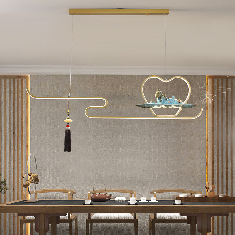 Ideas de iluminación de isla de metal lineal Ideas de té modernas iluminación de islas