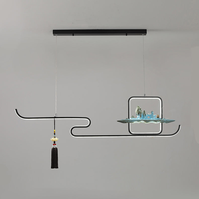 Ideas de iluminación de isla de metal lineal Ideas de té modernas iluminación de islas