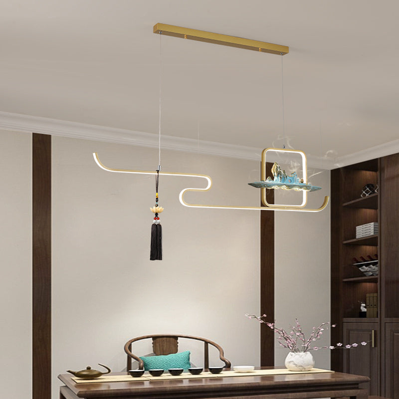 Ideas de iluminación de isla de metal lineal Ideas de té modernas iluminación de islas