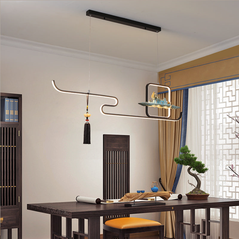 Ideas de iluminación de isla de metal lineal Ideas de té modernas iluminación de islas