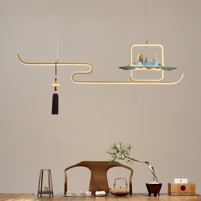 Ideas de iluminación de isla de metal lineal Ideas de té modernas iluminación de islas