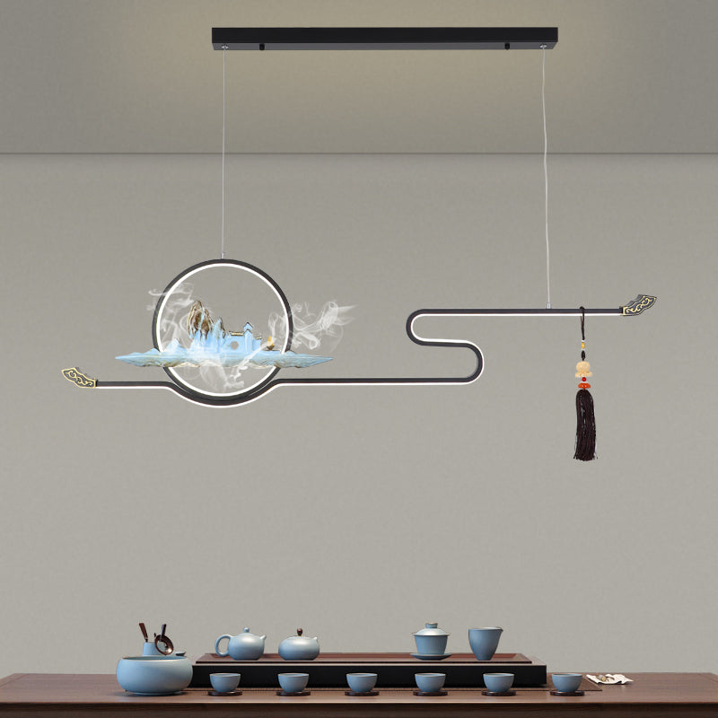 Luces colgantes de la sala de té contemporánea de metal lineal Dos accesorios de iluminación de la isla ligera