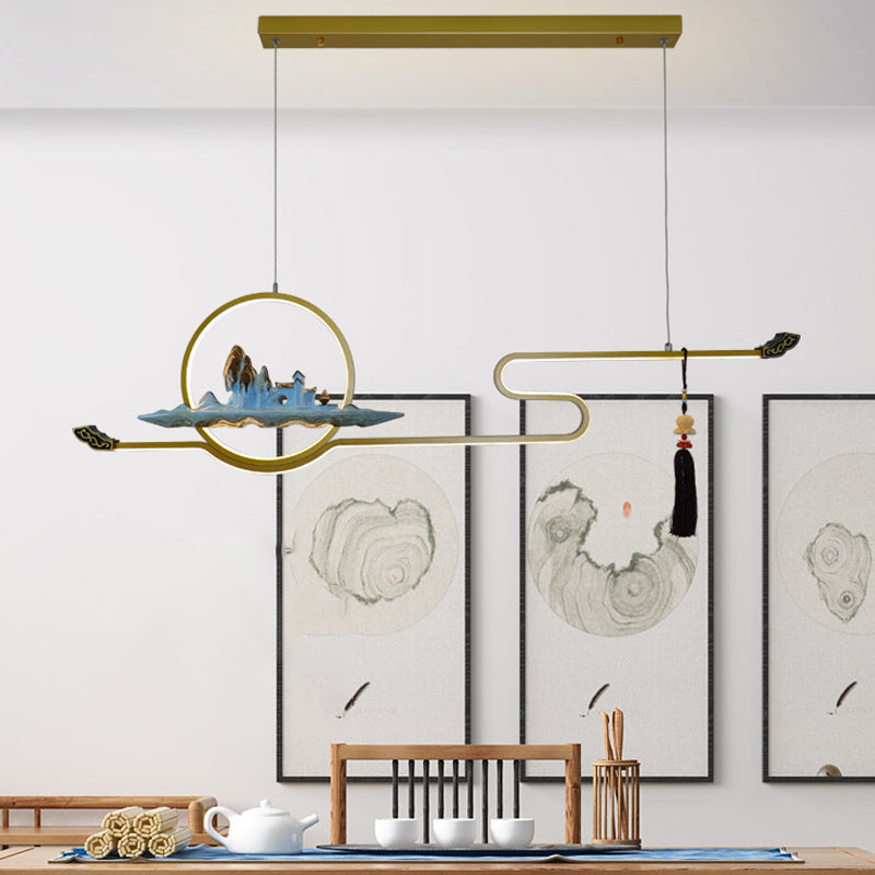 Luces colgantes de la sala de té contemporánea de metal lineal Dos accesorios de iluminación de la isla ligera