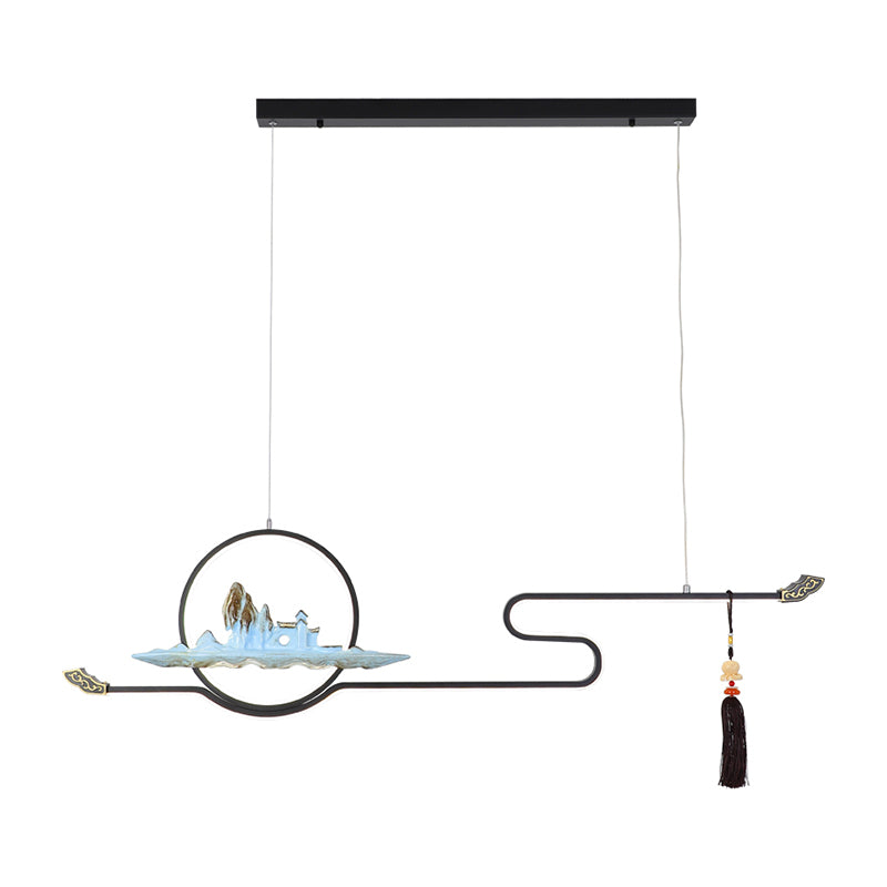 Luces colgantes de la sala de té contemporánea de metal lineal Dos accesorios de iluminación de la isla ligera