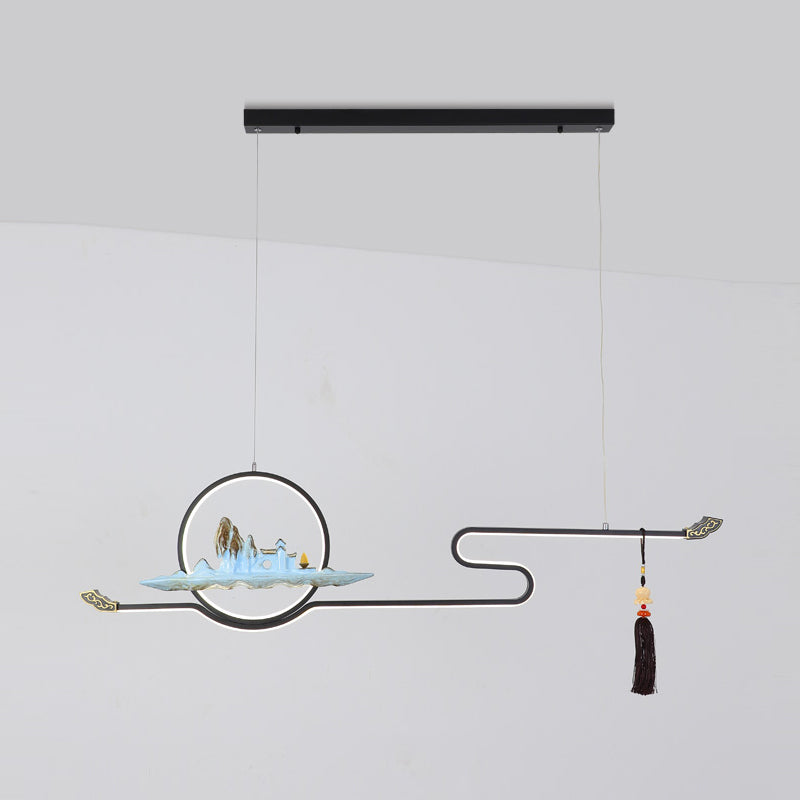 Luces colgantes de la sala de té contemporánea de metal lineal Dos accesorios de iluminación de la isla ligera