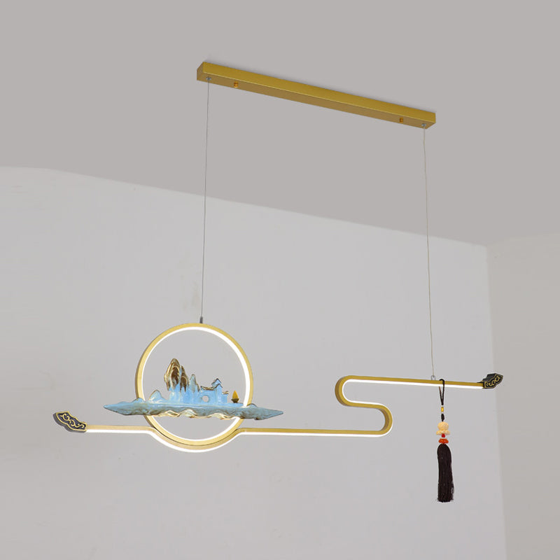 Luces colgantes de la sala de té contemporánea de metal lineal Dos accesorios de iluminación de la isla ligera