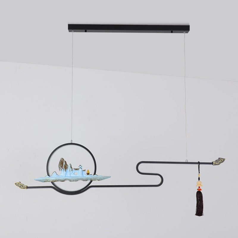 Luces colgantes de la sala de té contemporánea de metal lineal Dos accesorios de iluminación de la isla ligera