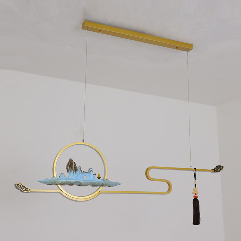 Luces colgantes de la sala de té contemporánea de metal lineal Dos accesorios de iluminación de la isla ligera