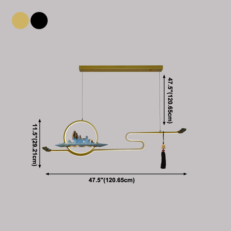 Luces colgantes de la sala de té contemporánea de metal lineal Dos accesorios de iluminación de la isla ligera