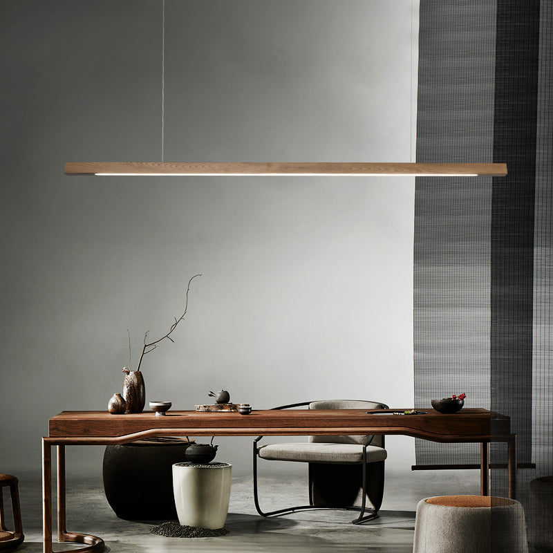 1 Light Linear Island Light Fixtures Modernism Wood Island Pendant Lights for Kitchen