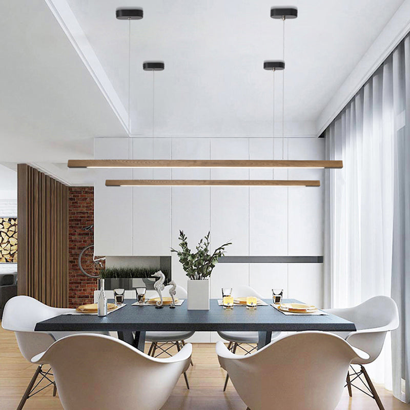 1 Light Linear Island Light Fixtures Modernism Wood Island Pendant Lights for Kitchen