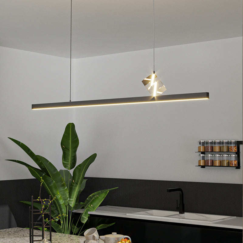 1 Light Linear Island Light Fixtures Modernism Crystal Island Pendant Lights for Kitchen