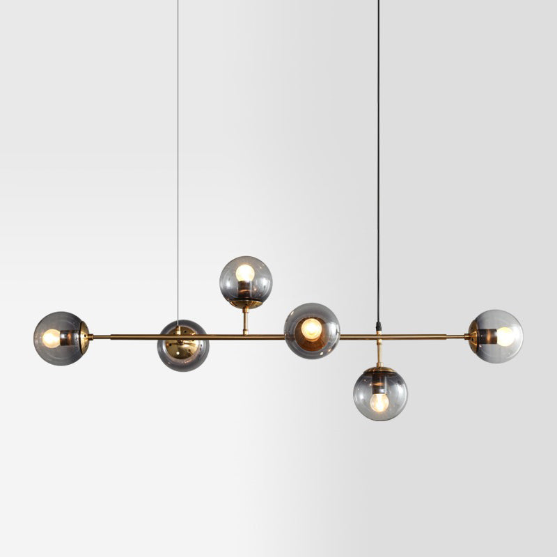 6-Light Sphere Island Light Fixtures Modernism Glass Island Pendant Lights in Grey Finish