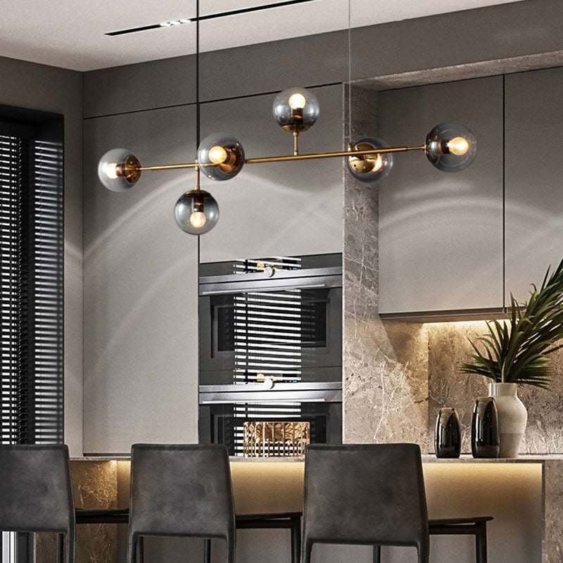 6-Light Sphere Island Light Fixtures Modernism Glass Island Pendant Lights in Grey Finish