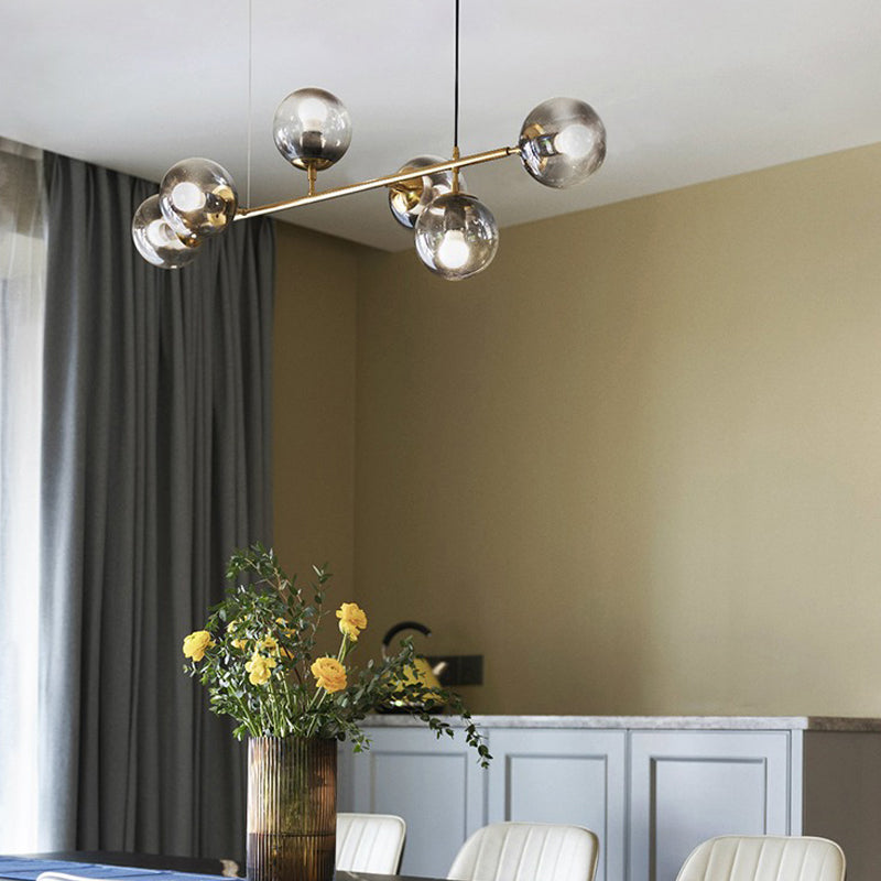 6-Light Sphere Island Light Fixtures Modernism Glass Island Pendant Lights in Grey Finish