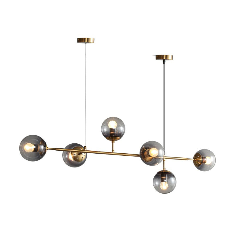 6-Light Sphere Island Light Fixtures Modernism Glass Island Pendant Lights in Grey Finish
