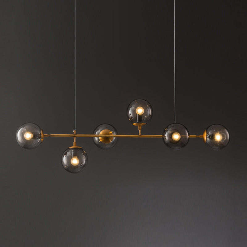 6-Light Sphere Island Light Fixtures Modernism Glass Island Pendant Lights in Grey Finish