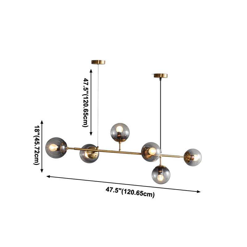 6-Light Sphere Island Light Fixtures Modernism Glass Island Pendant Lights in Grey Finish