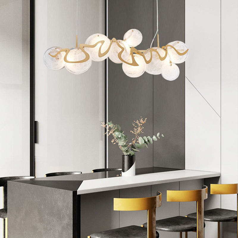 7-Light Unique Shaped Island Light Fixtures Modernism Glass Island Pendant Lights