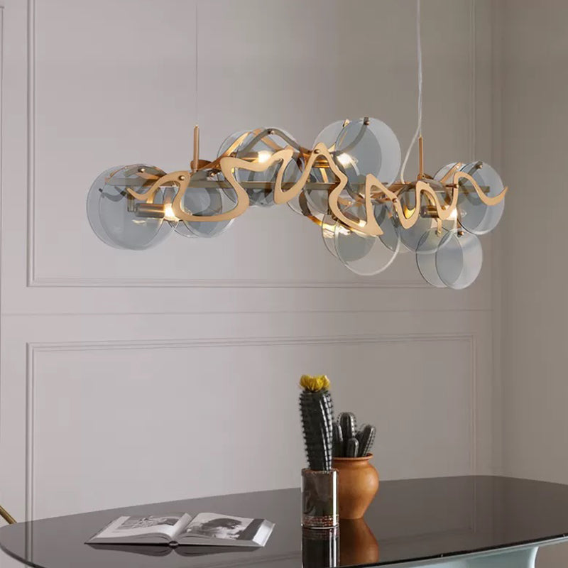 7-Light Unique Shaped Island Light Fixtures Modernism Glass Island Pendant Lights