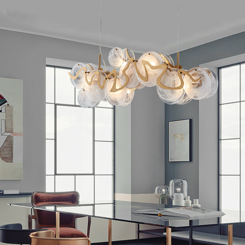 7-Light Unique Shaped Island Light Fixtures Modernism Glass Island Pendant Lights