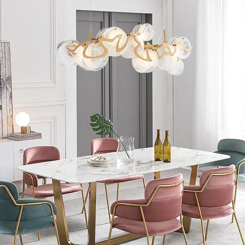 7-Light Unique Shaped Island Light Fixtures Modernism Glass Island Pendant Lights
