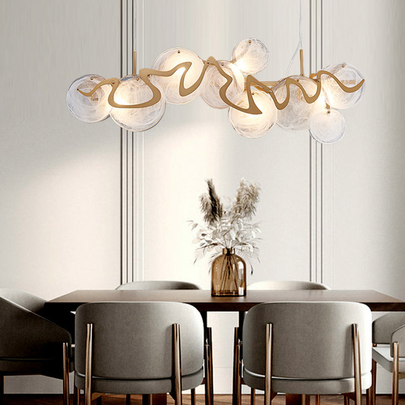 7-Light Unique Shaped Island Light Fixtures Modernism Glass Island Pendant Lights