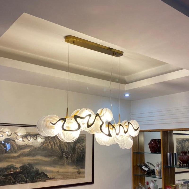 7-Light Unique Shaped Island Light Fixtures Modernism Glass Island Pendant Lights