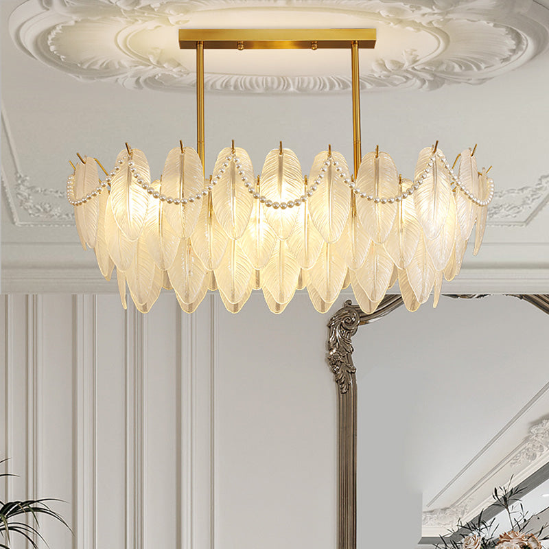 Feather-Shaped Island Light Fixtures Modernism Glass Island Pendant Lights in White Finish