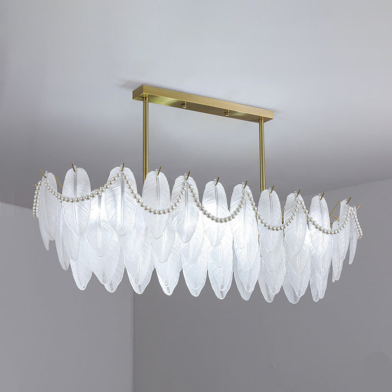 Feather-Shaped Island Light Fixtures Modernism Glass Island Pendant Lights in White Finish