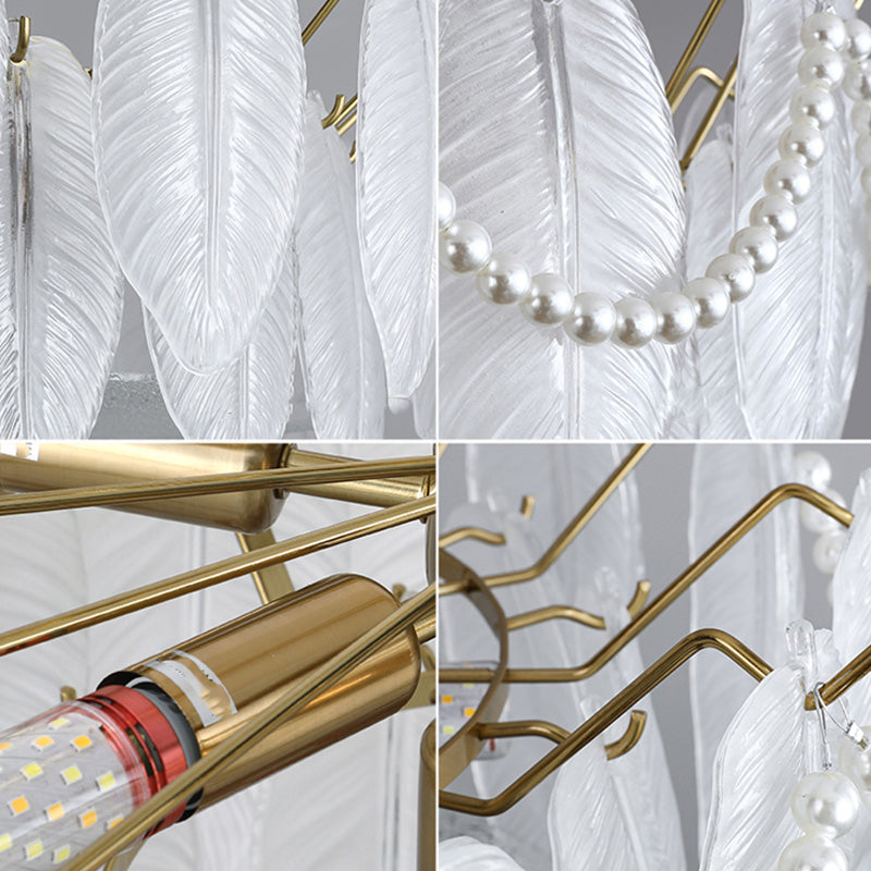 Feather-Shaped Island Light Fixtures Modernism Glass Island Pendant Lights in White Finish