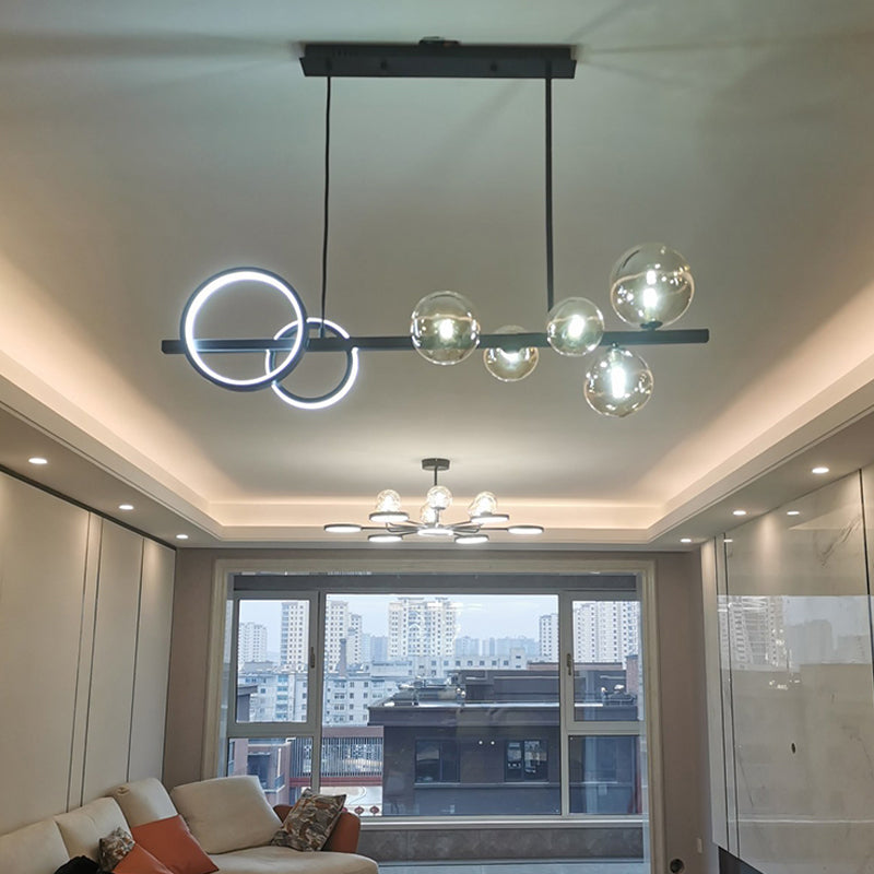 Contemporary Kitchen Island Lighting Spherical Metal 7-Light Hanging Light Fixtures